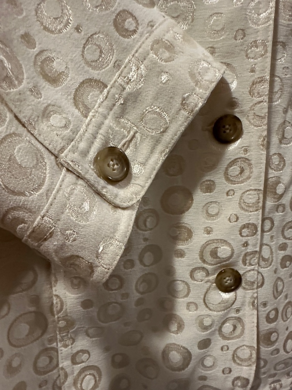 TANJAY Light Ivory 90’s Retro Jacket, Gold Tone Jacquard Pattern Sz Petite L-XL - Picture 6 of 10